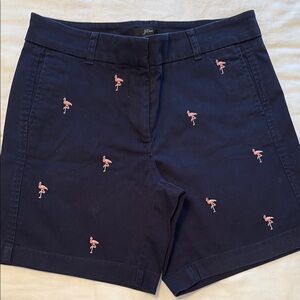 J. Crew Navy Shorts with Pink Flamingo Embroidery